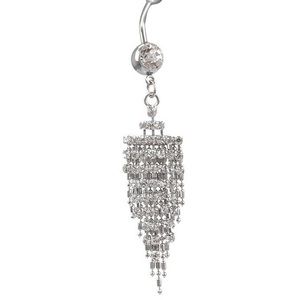 Diamond Tassel Dangle Belly Button Ring - Silver